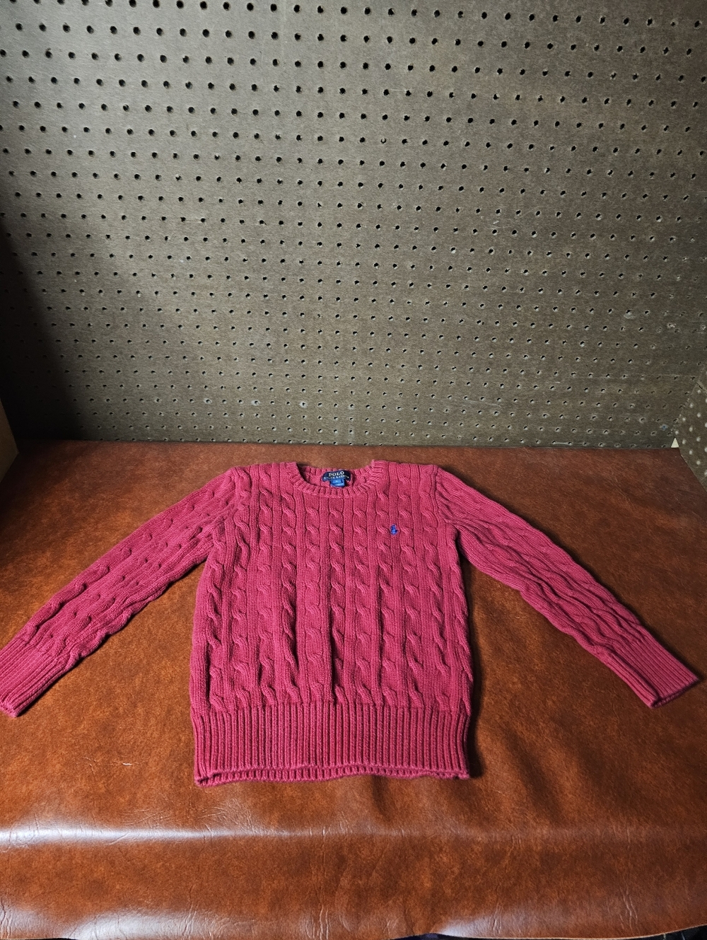 Ralph Lauren Bright Red Cable Knit Crewneck Sweater